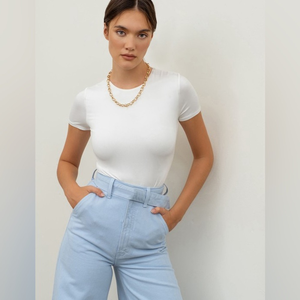 The Workshop Crew Neck Short Sleeve Bodysuit In White